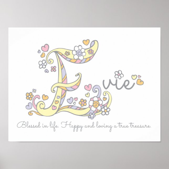 E monogram art Evie girls name meaning poster (Front)
