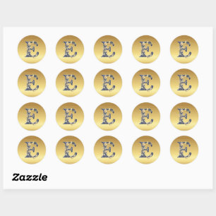 E monogram floral design classic round sticker