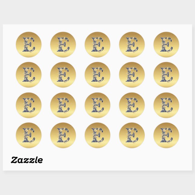 E monogram floral design classic round sticker (Sheet)