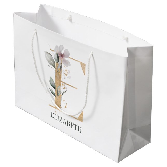 E Monogram Floral Personalized Large Gift Bag (Back Angled)