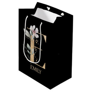 E Monogram Floral Personalized Medium Gift Bag