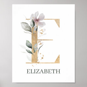 E Monogram Floral Personalized Poster