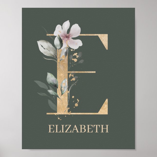 E Monogram Floral Personalized Poster (Front)