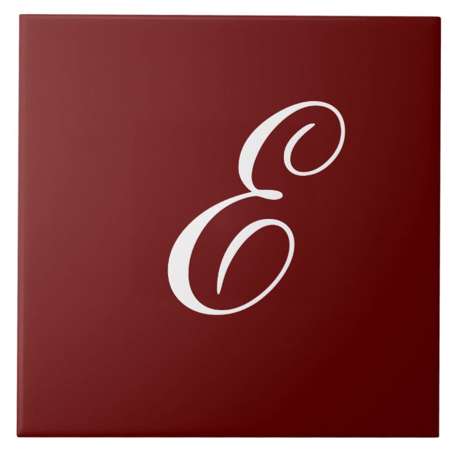 E Monogram Initial White on Maroon Tile (Front)
