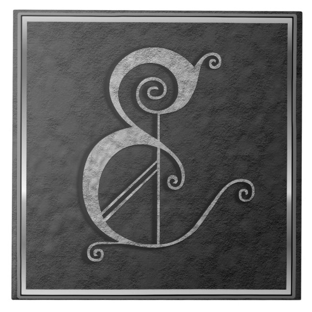 E Monogram "Medieval Grey Stone" Ceramic Tile (Front)