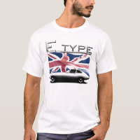 E type Jaguar on UK flag Background T-shirts