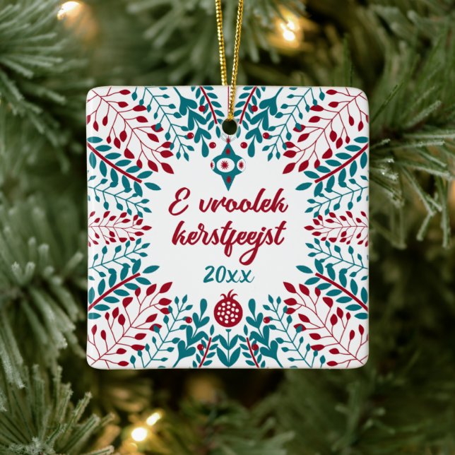 E vroolek kerstfeejst, West Flemish Merry Xmas Ceramic Ornament (Tree)