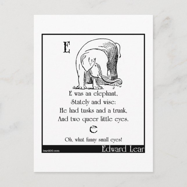 E was an elephant postcard (Front)