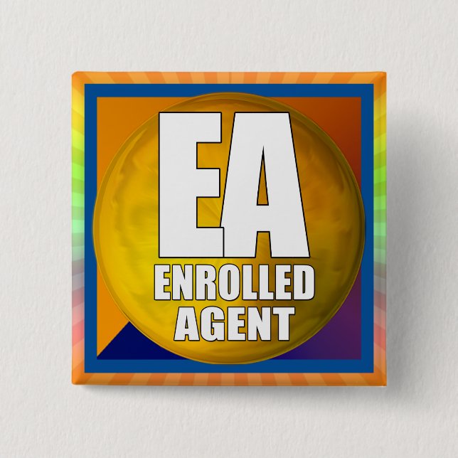 EA LOGO ENROLLED AGENT 2 INCH SQUARE BUTTON (Front)