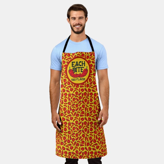 Each Bite Has Flavour Red Chili Pepper Funny Apron (Worn)