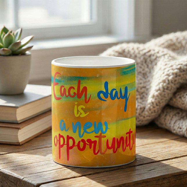 Each Day Is A New Opportunity Calligraphy Quote Coffee Mug (Creator Uploaded)