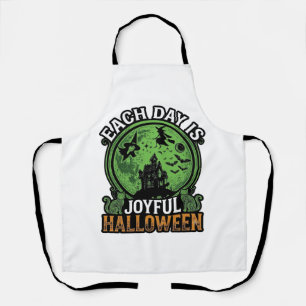 Each Day Joyful Halloween Haunted House Witch Cat Apron