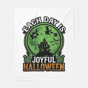 Each Day Joyful Halloween Haunted House Witch Cat Fleece Blanket