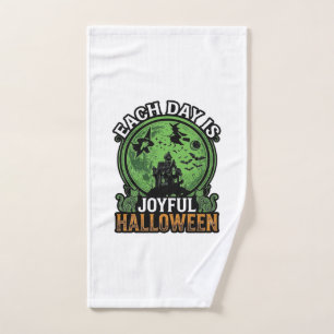 Each Day Joyful Halloween Haunted House Witch Cat  Hand Towel