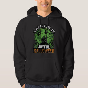 Each Day Joyful Halloween Haunted House Witch Cat Hoodie