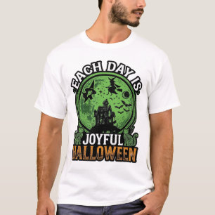 Each Day Joyful Halloween Haunted House Witch Cat  T-Shirt