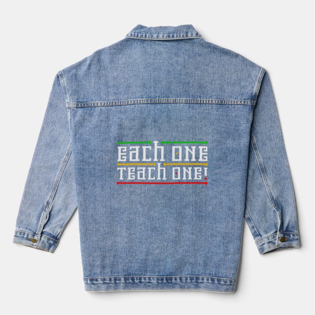 Each One Teach One Rasta Colours Unisex Reggae Denim Jacket (Back)