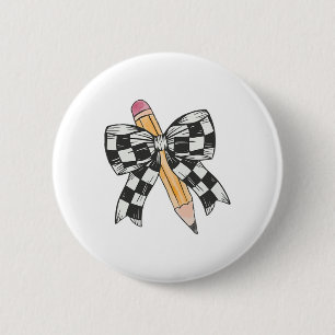 Eacher Coquette Bow Pencil With Pink Bow Back To S 2 Inch Round Button