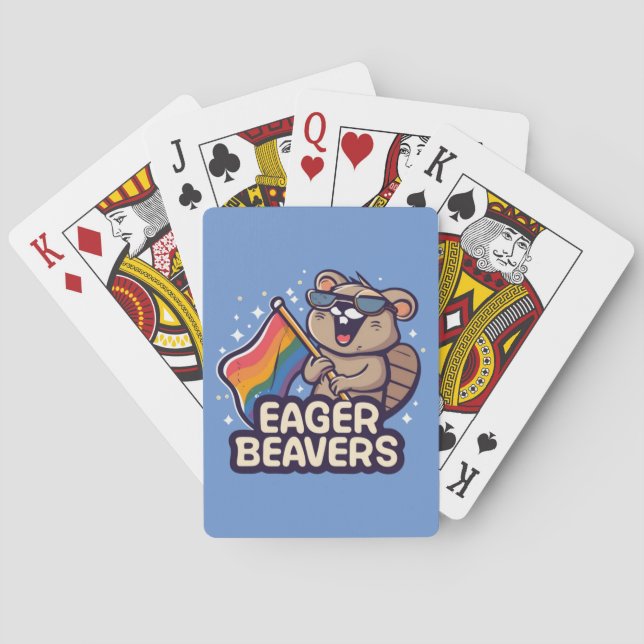 Eager Beaver with Pride LGBTQ Flag Playing Cards (Back)