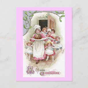 Eager for Plum Pudding Vintage Christmas Holiday Postcard