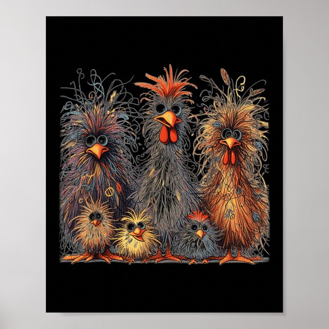 Eagerlys Colourful Funny Chicken Art  Poster (Front)