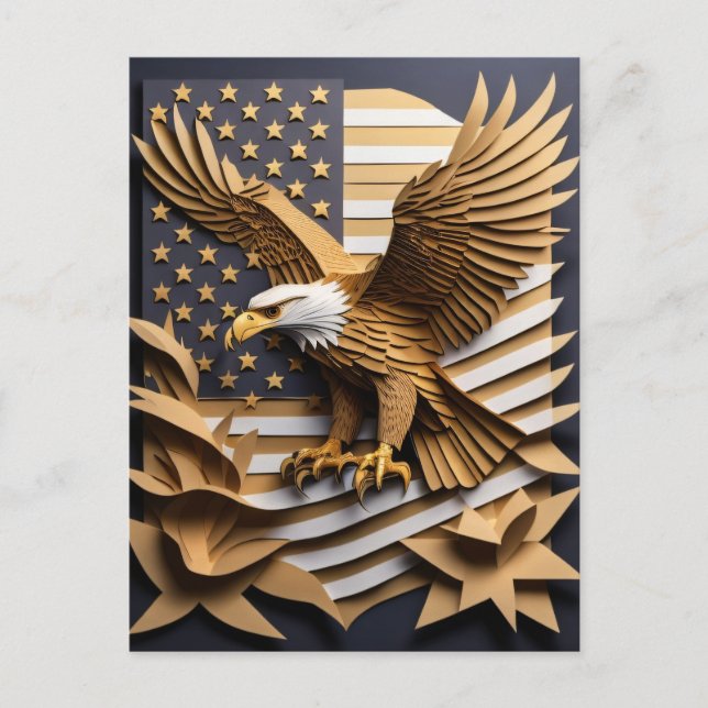 Eagle 3D Paper Art Design T-shirt  Postcard (Front)