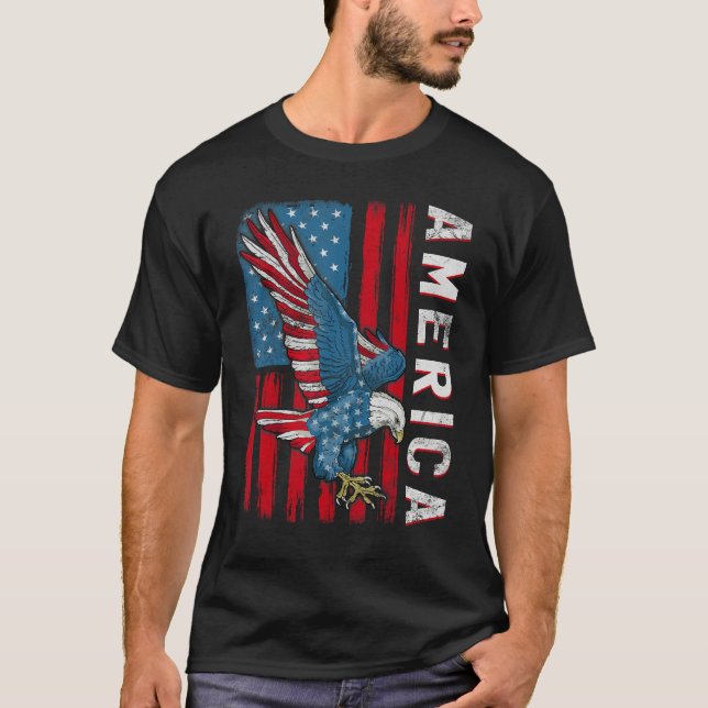 Eagle 4th of July American Flag USA Patriotic T-Shirt (Front)