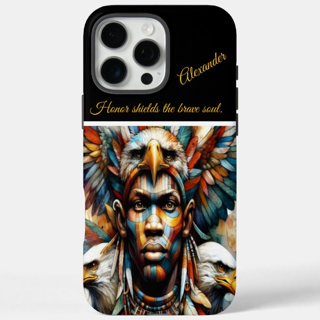 Eagle-adorned African warrior, AI art Case-Mate iPhone Case (Back)