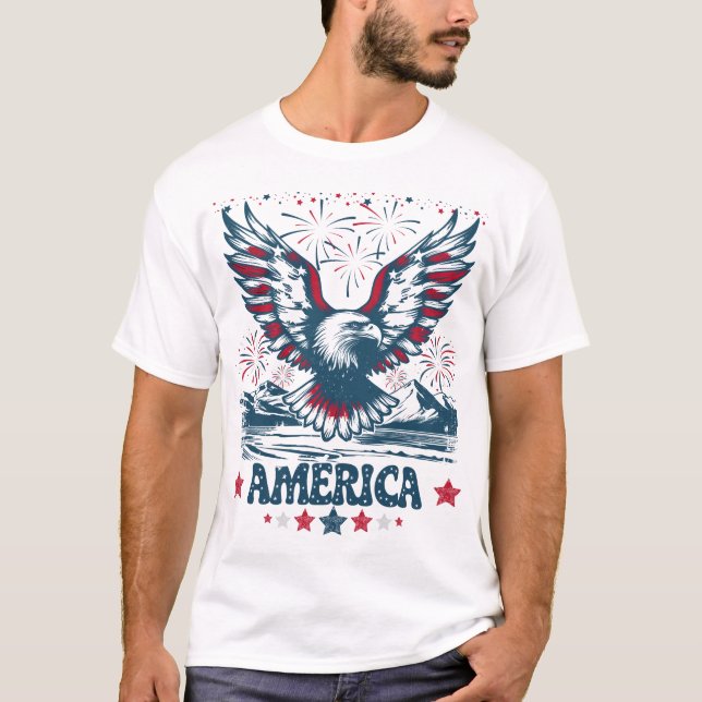 Eagle American Flag Fireworks T-Shirt (Front)