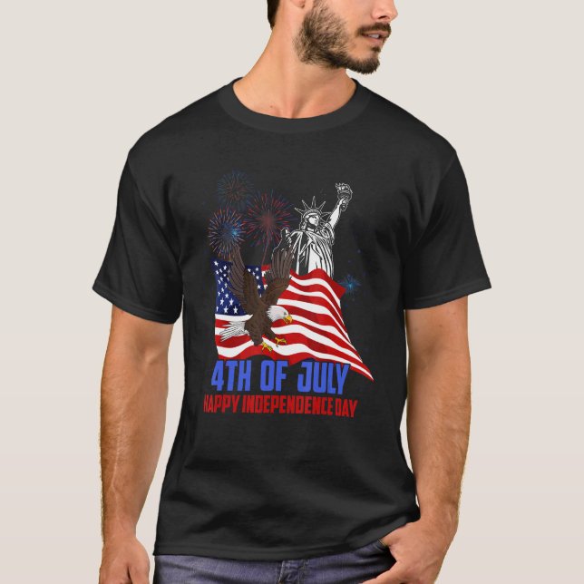 Eagle American Flag Happy Independence Day 4th Of  T-Shirt (Front)
