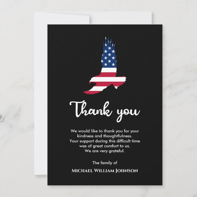 Eagle American Flag Military Army Veteran Funeral Thank You Card (Front)
