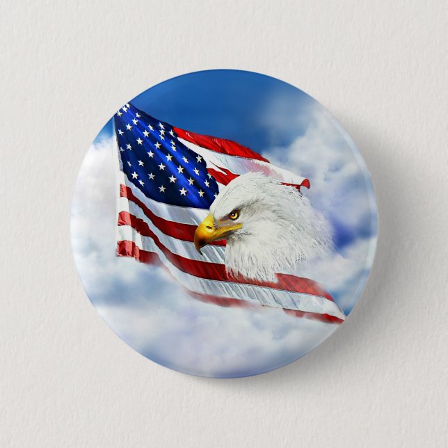 Eagle and American Flag 2 Inch Round Button (Front)