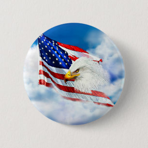 Eagle and American Flag 2 Inch Round Button