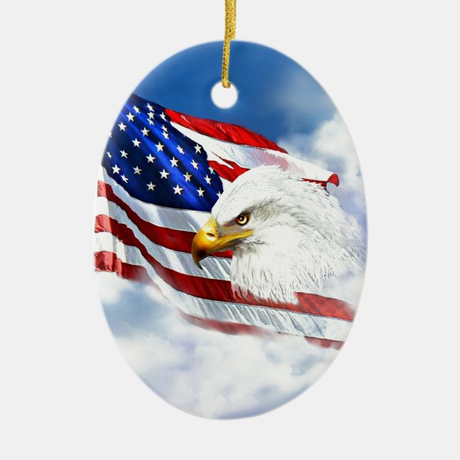 Eagle and American Flag Ceramic Ornament (Front)