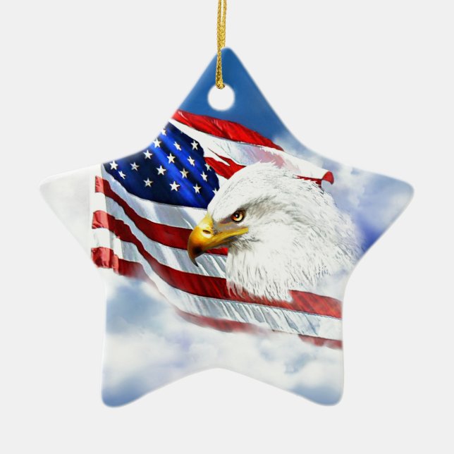 Eagle and American Flag Ceramic Ornament (Front)