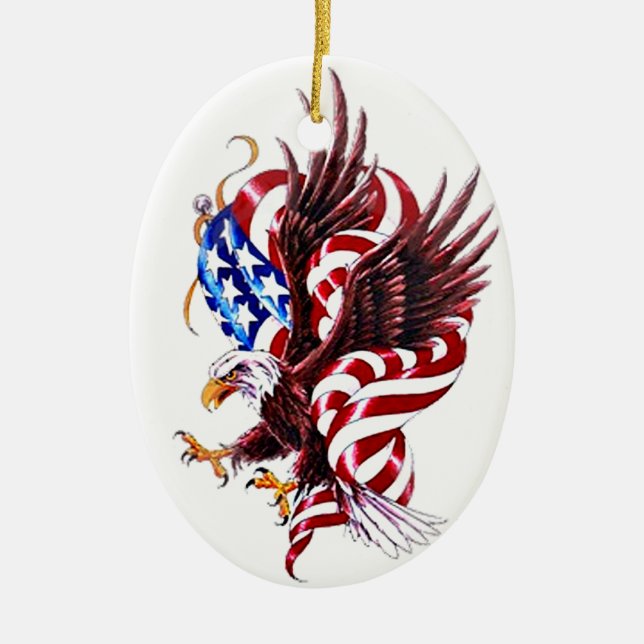 Eagle and American Flag Tatoo Illustration Style Ceramic Ornament (Front)