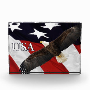 Eagle and American Flag USA Photo Block