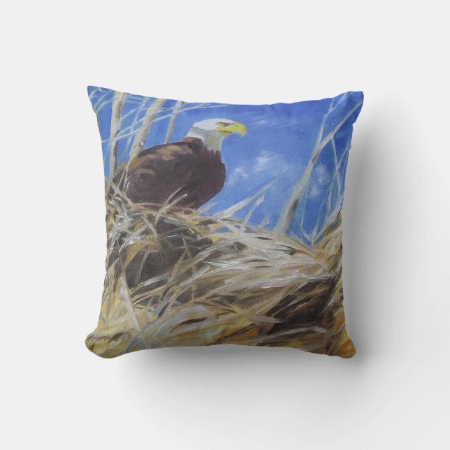 Eagle and bald eagles nest painting birds throw pillow (Front)
