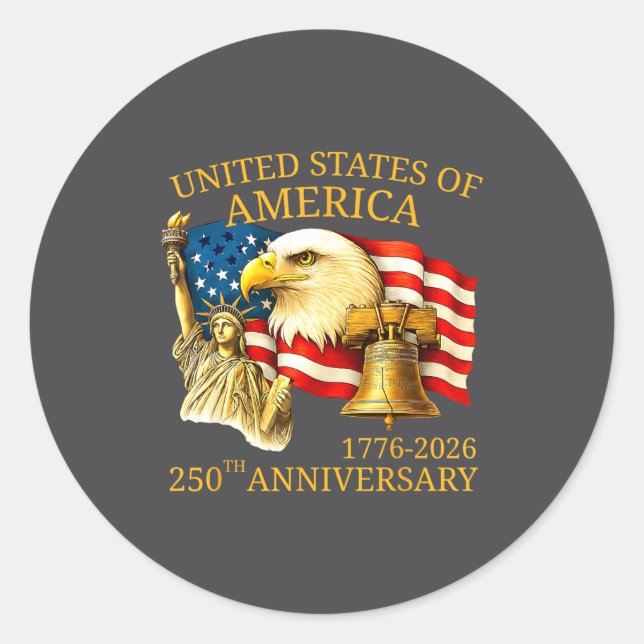 Eagle And Flag 250th Birthday America Since 1776  Classic Round Sticker (Front)