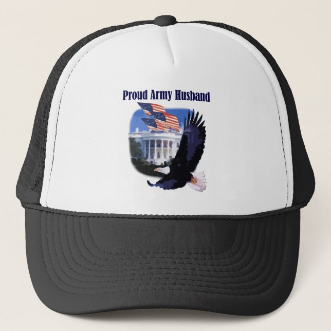 Eagle and Flags Proud Army Husband Trucker Hat (Front)