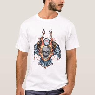 Eagle and flaming skull old-style tattoo T-Shirt