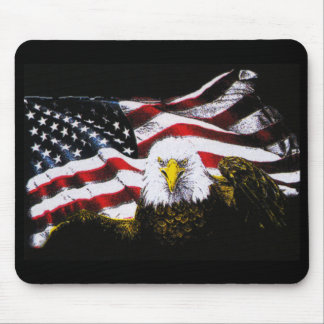 Eagle And USA Flag - Black Mouse Pad