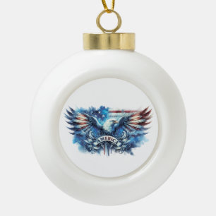 Eagle and USA flag.Patriotic. Ceramic Ball Christmas Ornament