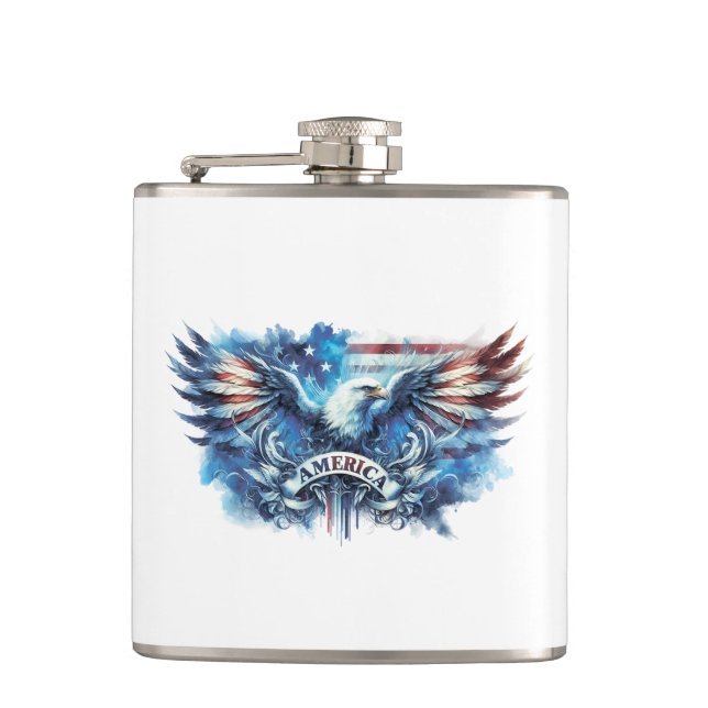 Eagle and USA flag.Patriotic. Hip Flask (Front)