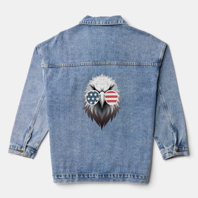 Eagle Art with American Flag Sunglasses Denim Jacket (Back)