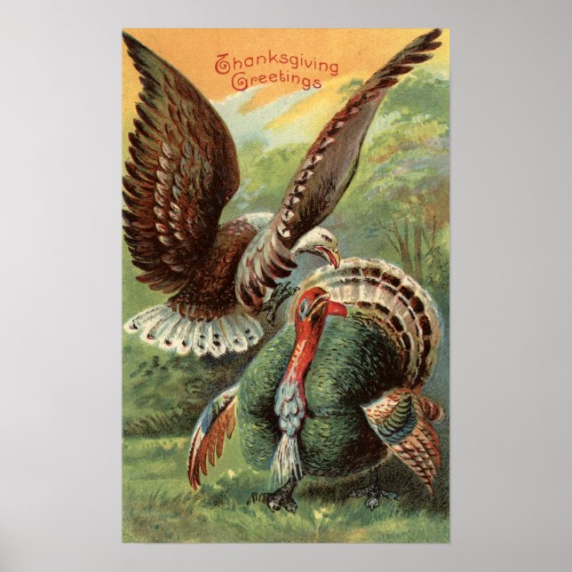 Eagle Attacking a Turkey Poster (Front)