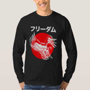 Eagle Attacking  Japanese Kanji Writing On Rising  T-Shirt