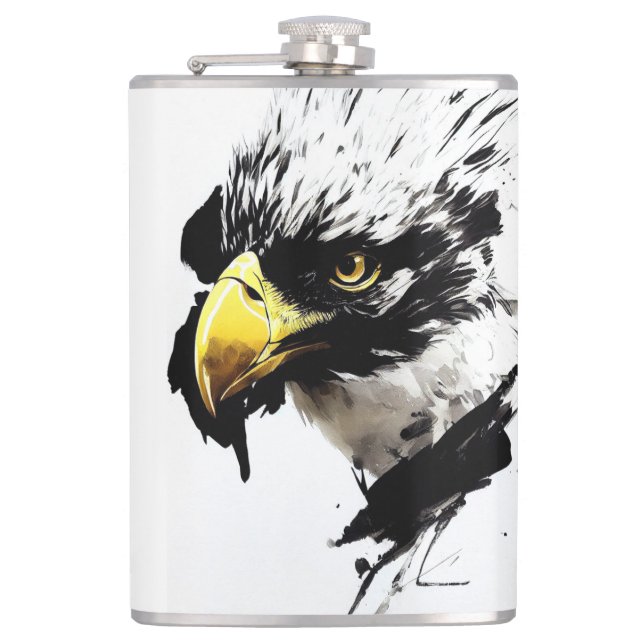 Eagle Bald Wild Nature Free Spirit Art Brush Paint Hip Flask (Front)