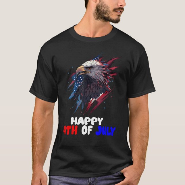 Eagle Bird 4th of July American Flag Veterans Memo T-Shirt (Front)