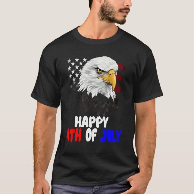 Eagle Bird 4th of July American Flag Veterans Memo T-Shirt (Front)